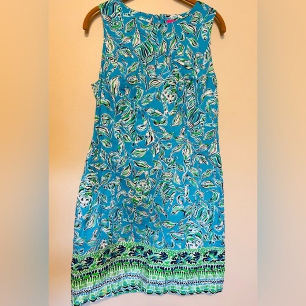 Lilly Pulitzer Turquoise Oasis Outta Line Engineered white Lace Shift dress Sz 8 - Picture 2 of 12